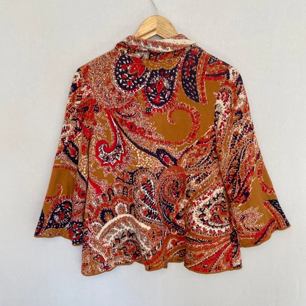 MOTH ANTHROPOLOGIE Women’s XS Paisley Print Knit Cardigan Sweater Blazer